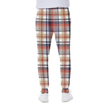Red Blue And Beige Madras Plaid Print Scuba Joggers