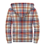 Red Blue And Beige Madras Plaid Print Sherpa Lined Zip Up Hoodie