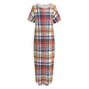 Red Blue And Beige Madras Plaid Print Short Sleeve Long Nightdress