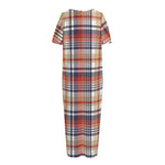 Red Blue And Beige Madras Plaid Print Short Sleeve Long Nightdress