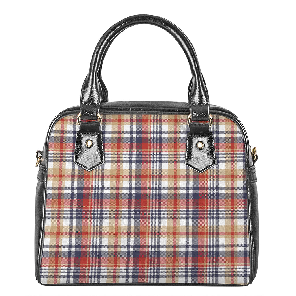 Red Blue And Beige Madras Plaid Print Shoulder Handbag