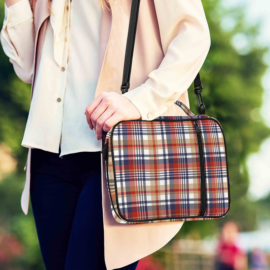 Red Blue And Beige Madras Plaid Print Shoulder Strap Bible Bag