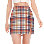 Red Blue And Beige Madras Plaid Print Side Slit Mini Skirt