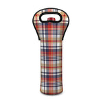 Red Blue And Beige Madras Plaid Print Single Neoprene Wine Tote