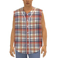 Red Blue And Beige Madras Plaid Print Sleeveless Baseball Jersey