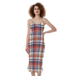 Red Blue And Beige Madras Plaid Print Slim Fit Midi Cami Dress