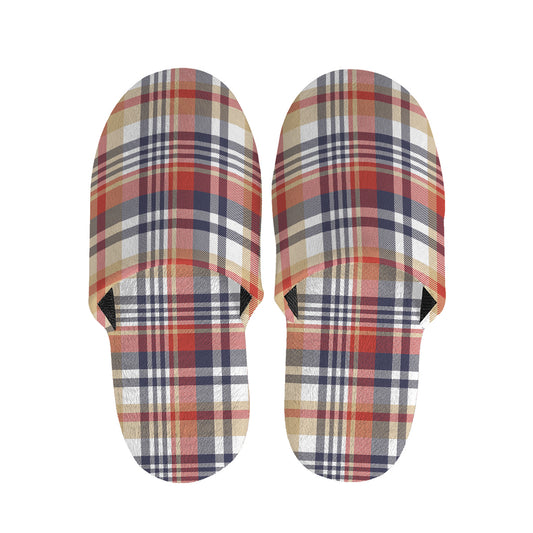 Red Blue And Beige Madras Plaid Print Slippers