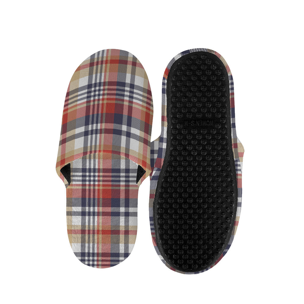 Red Blue And Beige Madras Plaid Print Slippers