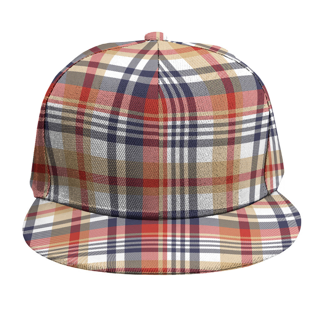 Red Blue And Beige Madras Plaid Print Snapback Cap