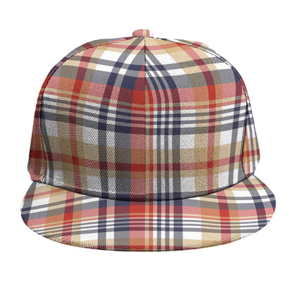 Red Blue And Beige Madras Plaid Print Snapback Cap