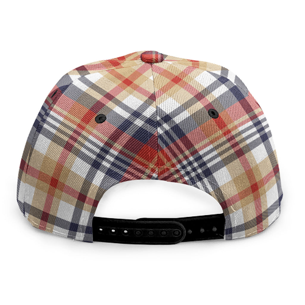Red Blue And Beige Madras Plaid Print Snapback Cap