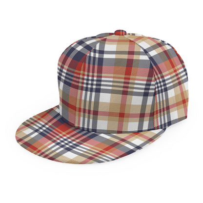 Red Blue And Beige Madras Plaid Print Snapback Cap