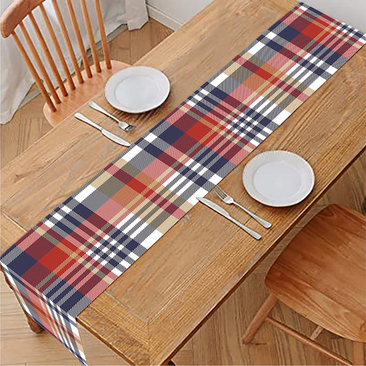 Red Blue And Beige Madras Plaid Print Table Runner