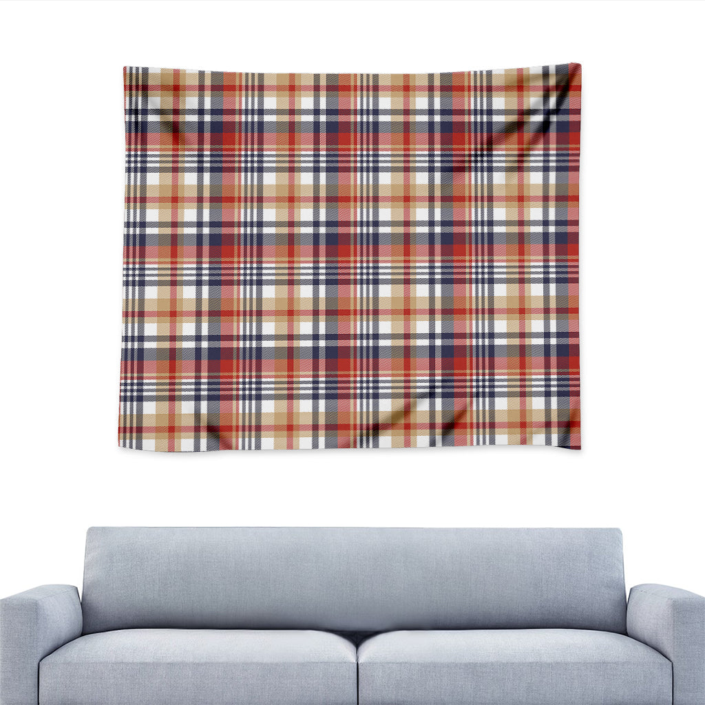 Red Blue And Beige Madras Plaid Print Tapestry