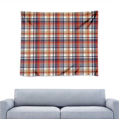 Red Blue And Beige Madras Plaid Print Tapestry