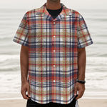 Red Blue And Beige Madras Plaid Print Textured Short Sleeve Shirt