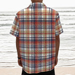 Red Blue And Beige Madras Plaid Print Textured Short Sleeve Shirt