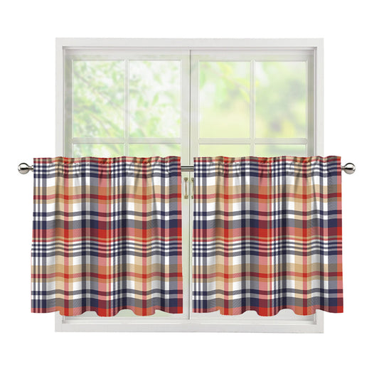 Red Blue And Beige Madras Plaid Print Tier Curtains