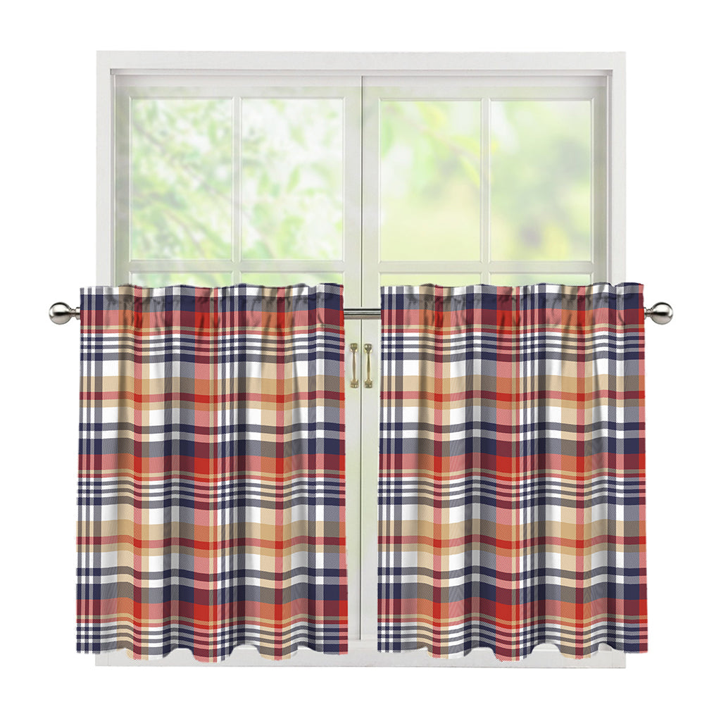 Red Blue And Beige Madras Plaid Print Tier Curtains