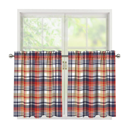 Red Blue And Beige Madras Plaid Print Tier Curtains