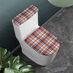 Red Blue And Beige Madras Plaid Print Toilet Lid And Tank Cover Set
