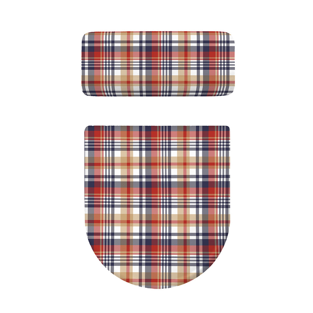 Red Blue And Beige Madras Plaid Print Toilet Lid And Tank Cover Set