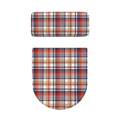 Red Blue And Beige Madras Plaid Print Toilet Lid And Tank Cover Set