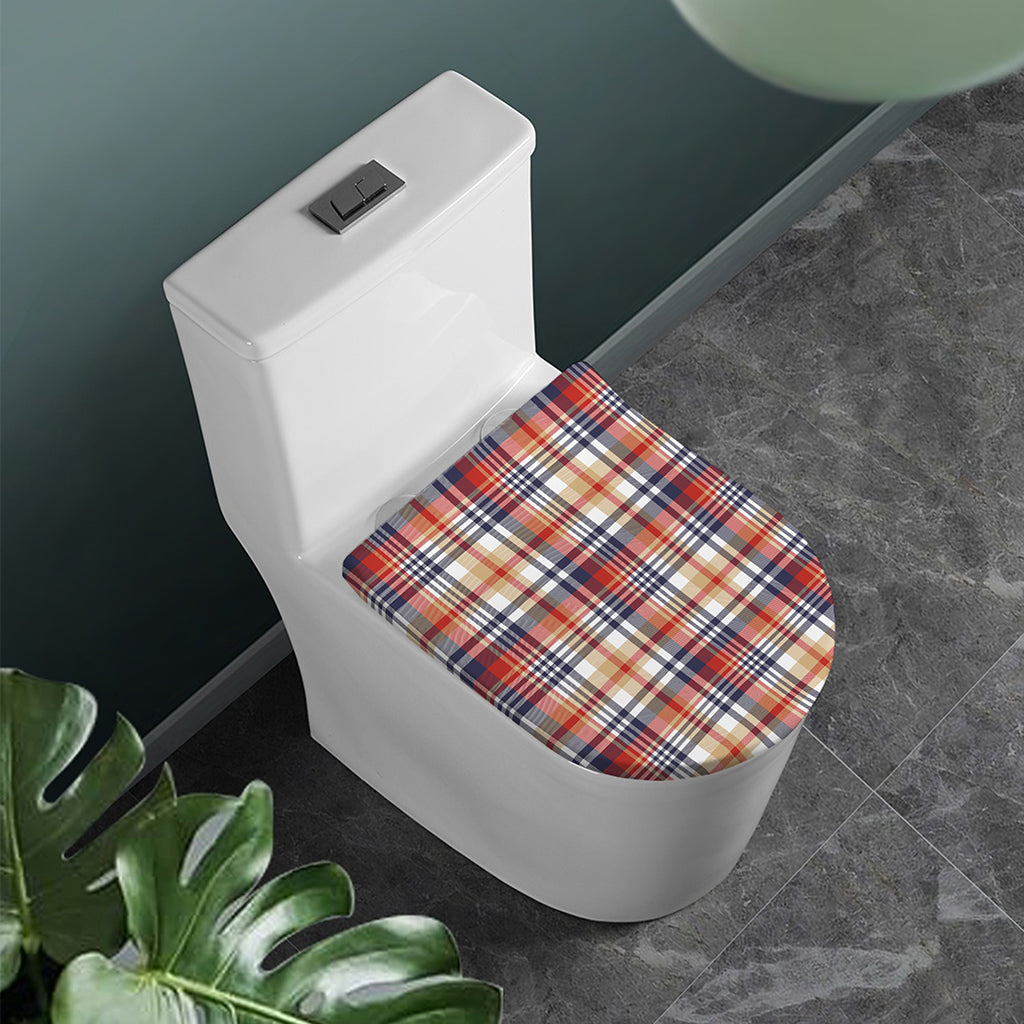 Red Blue And Beige Madras Plaid Print Toilet Lid Cover