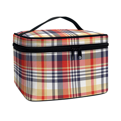 Red Blue And Beige Madras Plaid Print Travel Makeup Bag