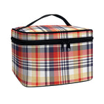 Red Blue And Beige Madras Plaid Print Travel Makeup Bag
