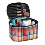 Red Blue And Beige Madras Plaid Print Travel Makeup Bag