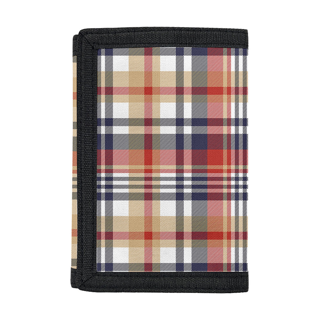 Red Blue And Beige Madras Plaid Print Trifold Wallet
