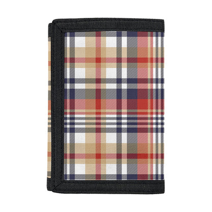 Red Blue And Beige Madras Plaid Print Trifold Wallet
