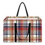 Red Blue And Beige Madras Plaid Print Utility Tote Bag