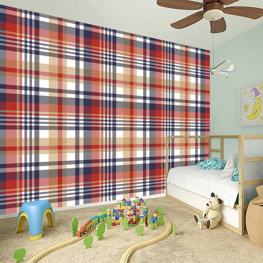Red Blue And Beige Madras Plaid Print Wall Sticker