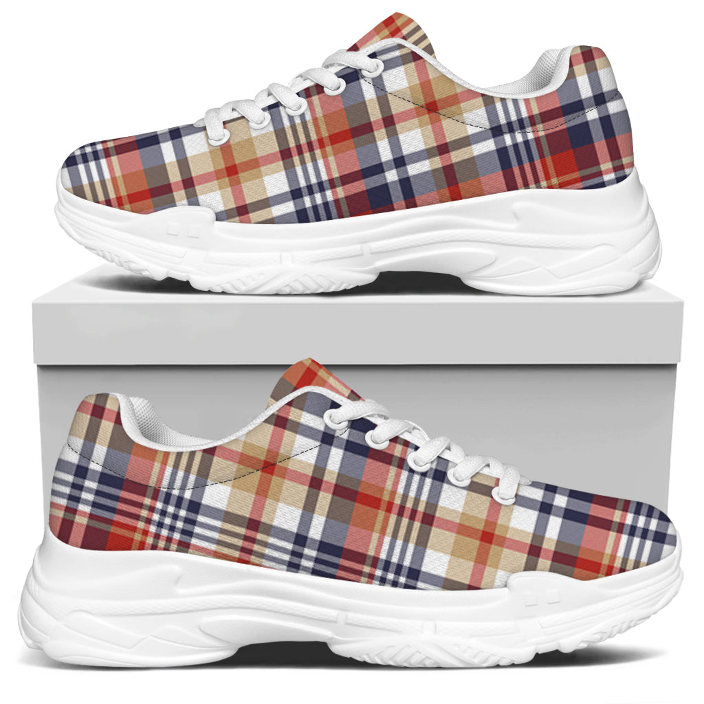 Red Blue And Beige Madras Plaid Print White Chunky Shoes