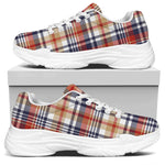 Red Blue And Beige Madras Plaid Print White Chunky Shoes