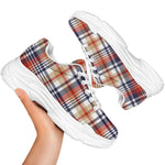 Red Blue And Beige Madras Plaid Print White Chunky Shoes