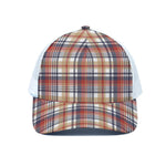 Red Blue And Beige Madras Plaid Print White Mesh Trucker Cap