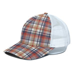 Red Blue And Beige Madras Plaid Print White Mesh Trucker Cap