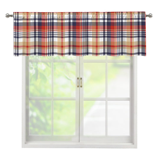 Red Blue And Beige Madras Plaid Print Window Valance