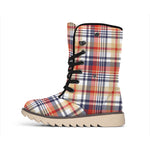 Red Blue And Beige Madras Plaid Print Winter Boots