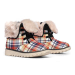Red Blue And Beige Madras Plaid Print Winter Boots