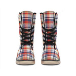 Red Blue And Beige Madras Plaid Print Winter Boots