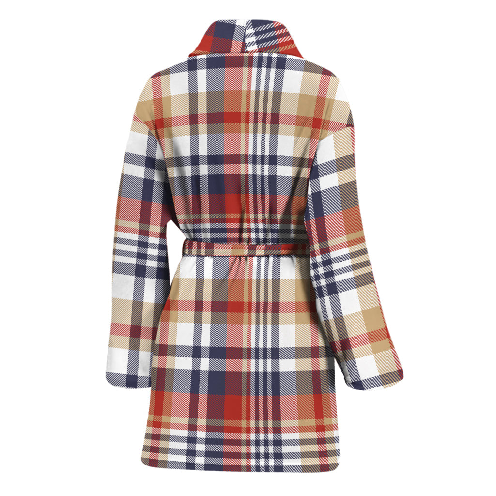 Red Blue And Beige Madras Plaid Print Women's Bathrobe