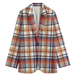 Red Blue And Beige Madras Plaid Print Women's Blazer