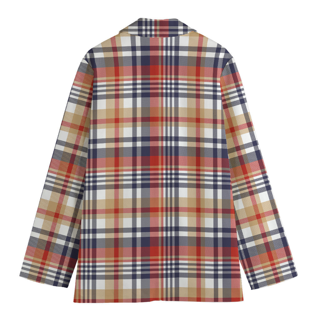 Red Blue And Beige Madras Plaid Print Women's Blazer