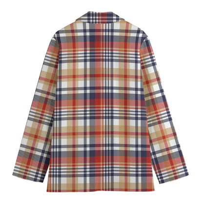 Red Blue And Beige Madras Plaid Print Women's Blazer
