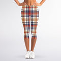 Red Blue And Beige Madras Plaid Print Women's Capri Leggings