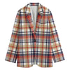 Red Blue And Beige Madras Plaid Print Women's Cotton Blazer